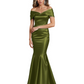 Luxury Emerald Formal Dress Off-the-Shoulder Satin Gown Trumpet Silhouette
