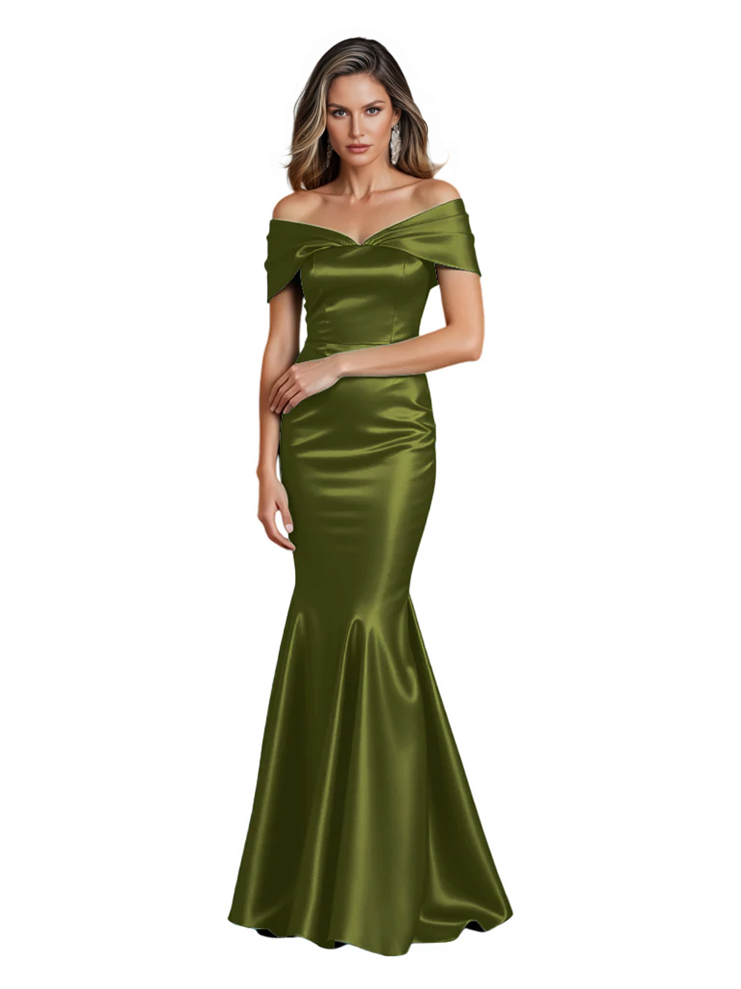Luxury Emerald Formal Dress Off-the-Shoulder Satin Gown Trumpet Silhouette