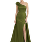 One Shoulder Mother of the Bride Dress with 3D Floral Detail Formal Dress A-Line Gowns with Slit