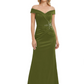 Off Shoulder Mother of the Bride Dress Beaded Waist Satin Gown Portrait Neckline