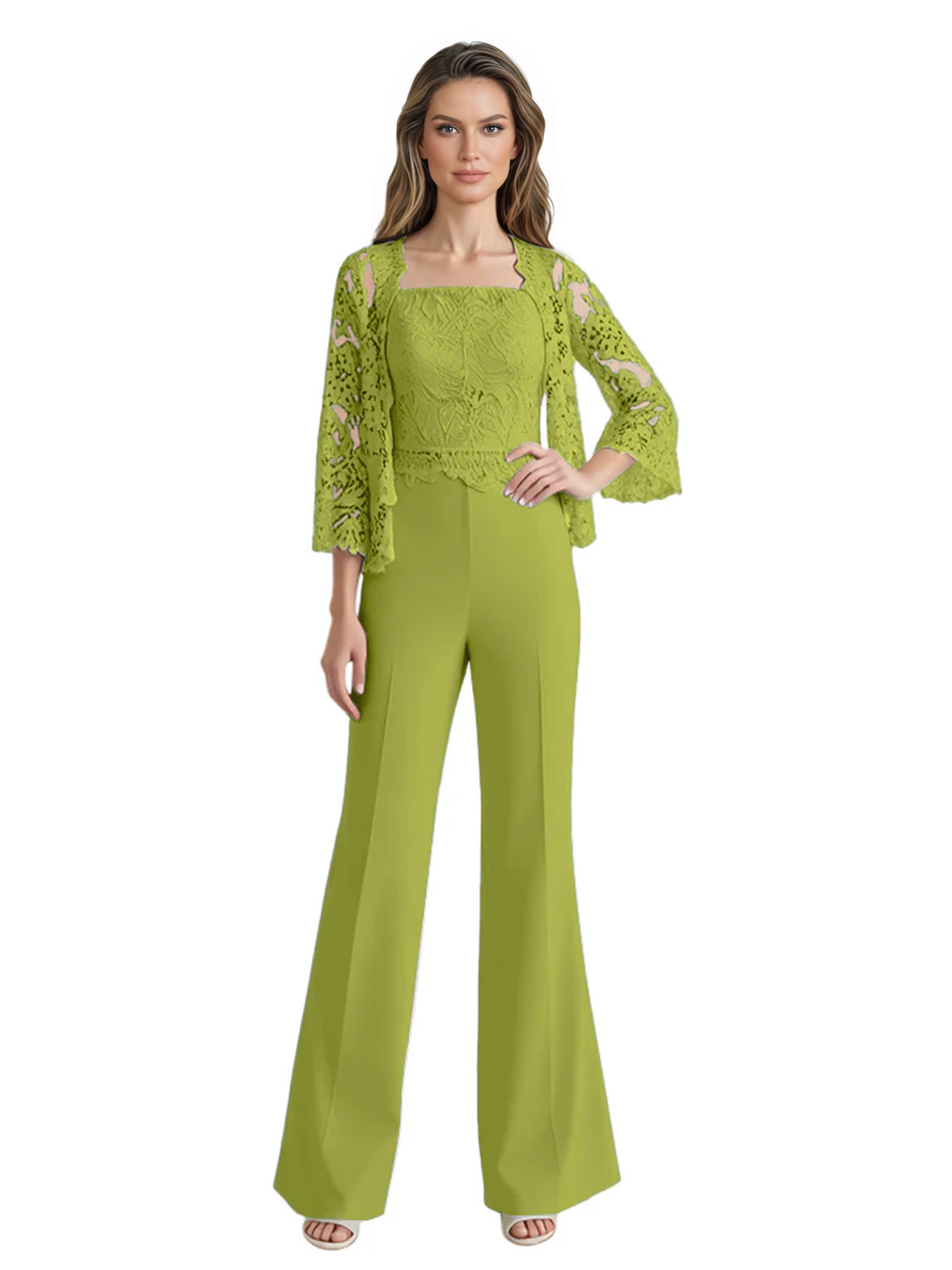 Mother of the Bride Jumpsuit with Lace Jacket 3/4 Sleeve Formal Pant Suit
