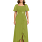 Formal High-Low Mother of the Bride Gown Sleeved Chiffon Maxi Dress Ruched Waist