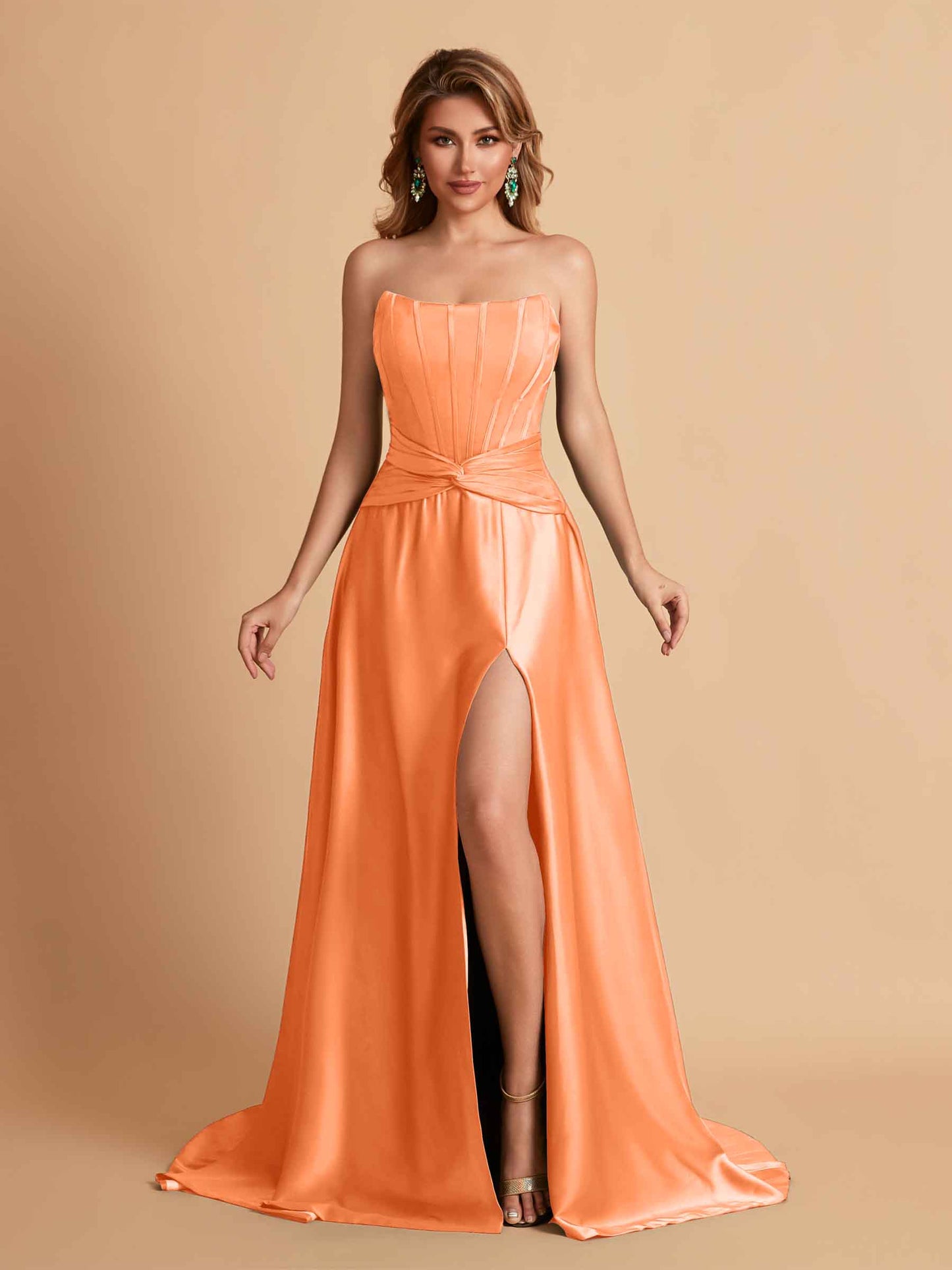 Elegant Satin Sweetheart A-Line Side Slit Floor Length Bridesmaid Dresses