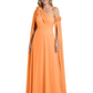 One Shoulder Mother of the Bride Dress Asymmetrical Cape Sleeve Gown with Floral