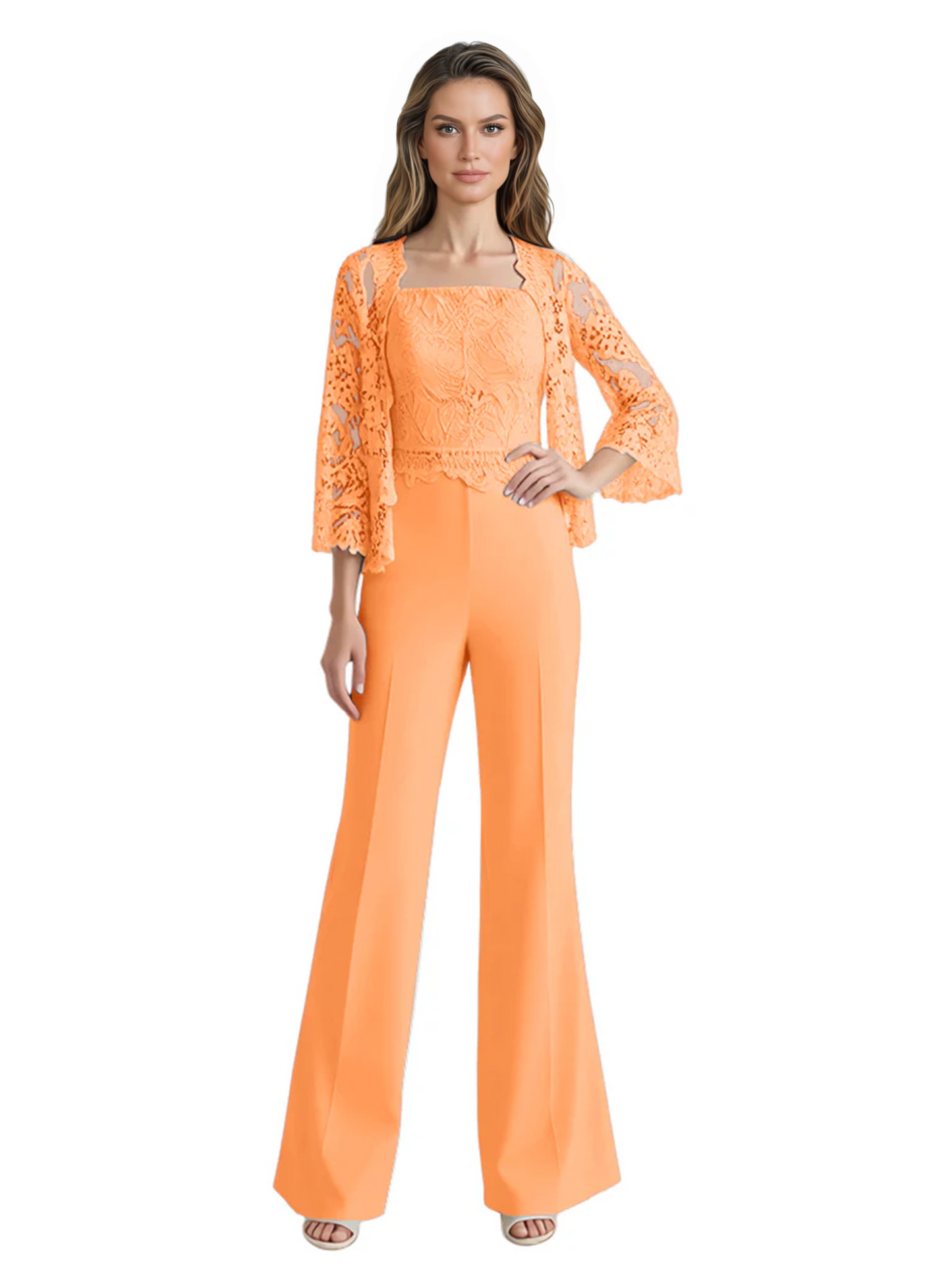 Mother of the Bride Jumpsuit with Lace Jacket 3/4 Sleeve Formal Pant Suit