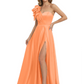 Elegant Mother of the Groom Dress A-Line Satin Formal Gown with High Slit Ruched Bodice