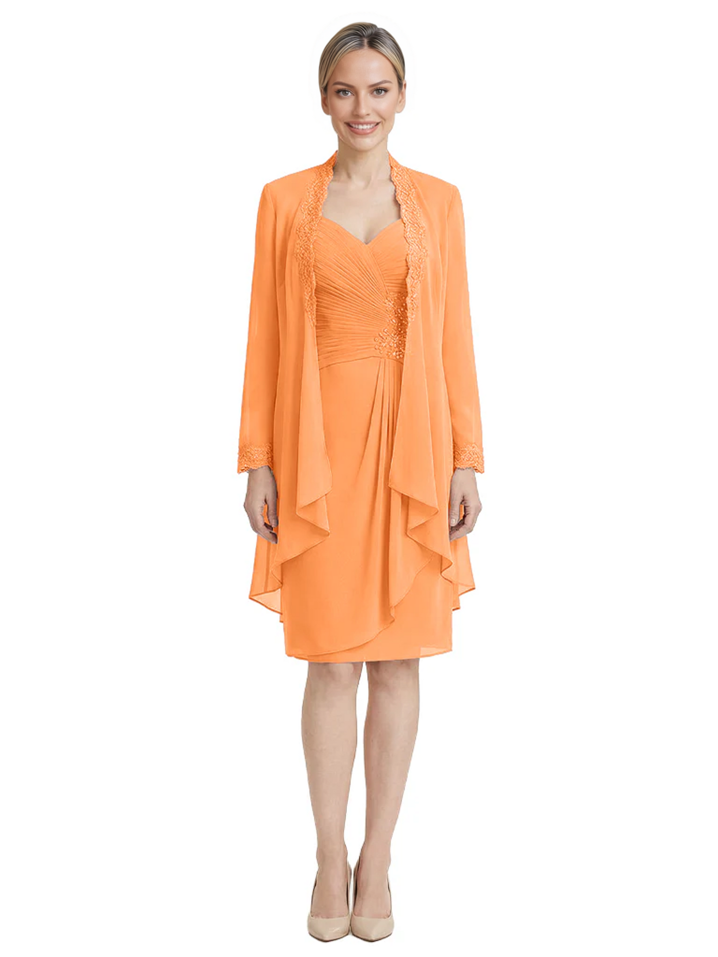 2PCS Knee Length Chiffon Mother of the Brides Dresses Short V-Neck