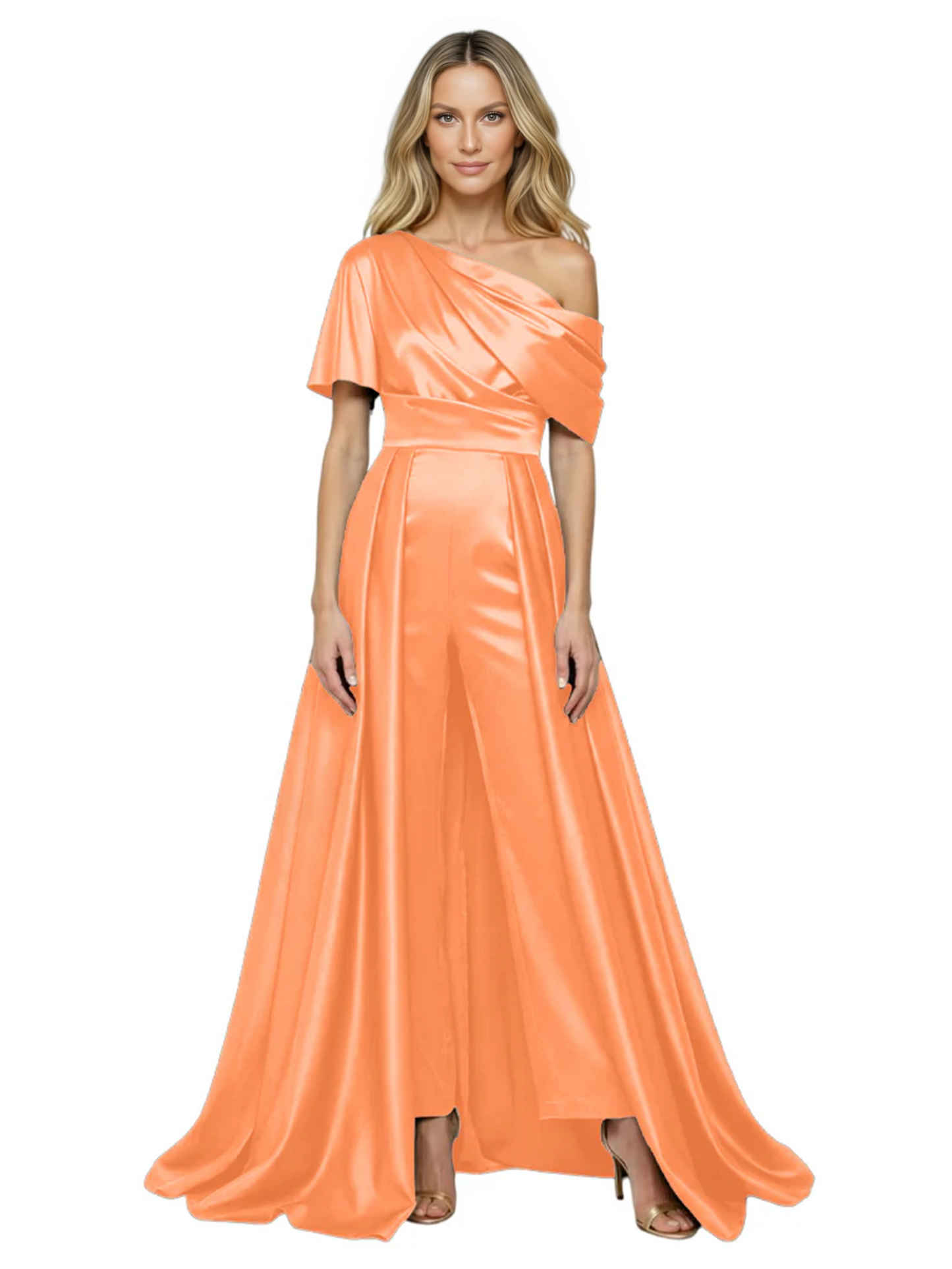 One Shoulder Mother of Bride jumpsuits Formal Gowns Floor Length Detachable Train