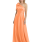 One-Shoulder Mother of the Bride Dress Satin Gown with Bow Ruched Empire Waist