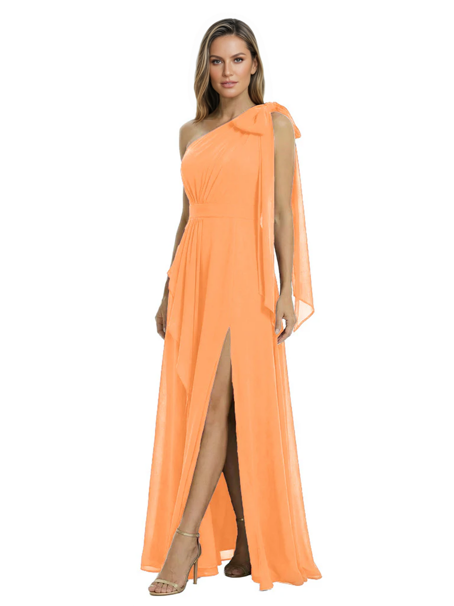One-Shoulder Mother of the Bride Dress Chiffon Gown with Long Sash Detail