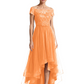 Formal High-Low Mother of the Bride Gown Short Sleeve Lace Maxi Dress with Tiered Skirt