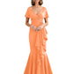 Satin Mother of the Bride Dress with Cascading Ruffles and Mermaid Tail V-Neck