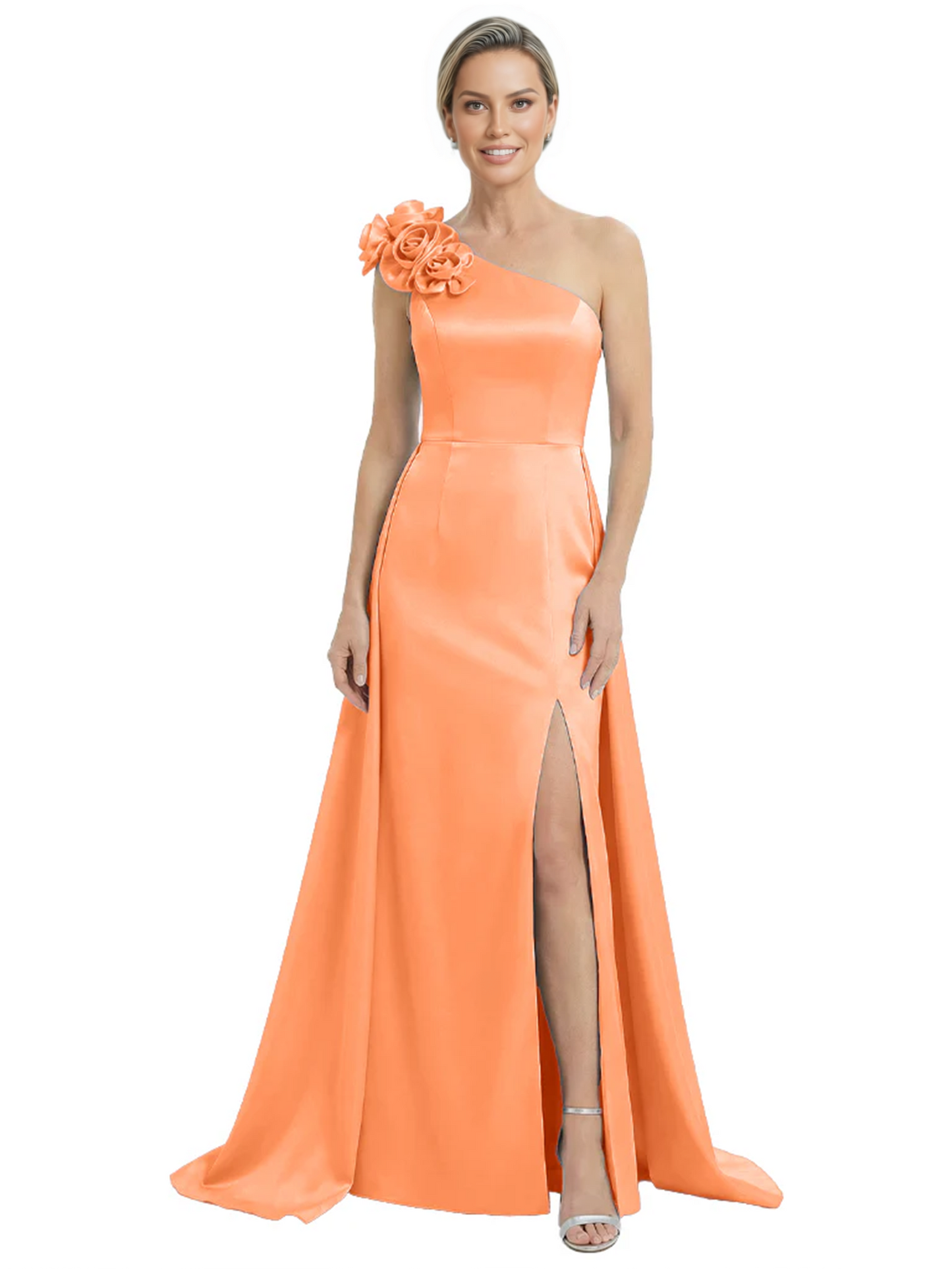 One Shoulder Mother of the Bride Dress with 3D Floral Detail Formal Dress A-Line Gowns with Slit