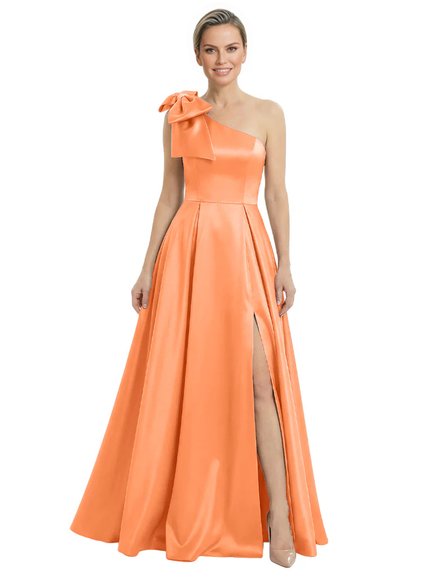 Luxury Bow Black Formal Dress One-Shoulder A-Line Gowns with Sexy Side Slit 2026