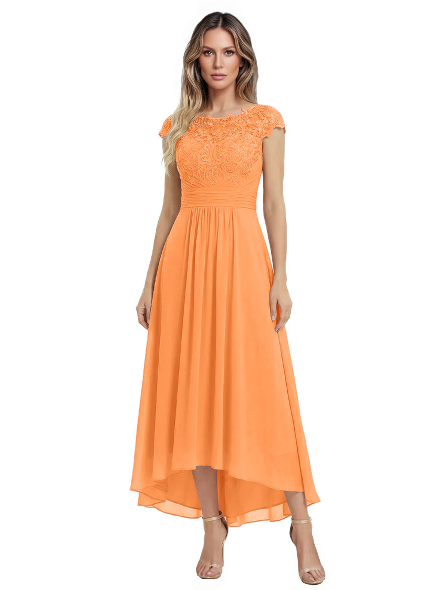 Elegant Evening Gown Trending 2026 Styles with Cap Sleeves High-Low Skirt