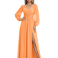 A-Line Mother of Bride Dress V-Neck Chiffon Gown Long Sleeves Slit Formal Dress
