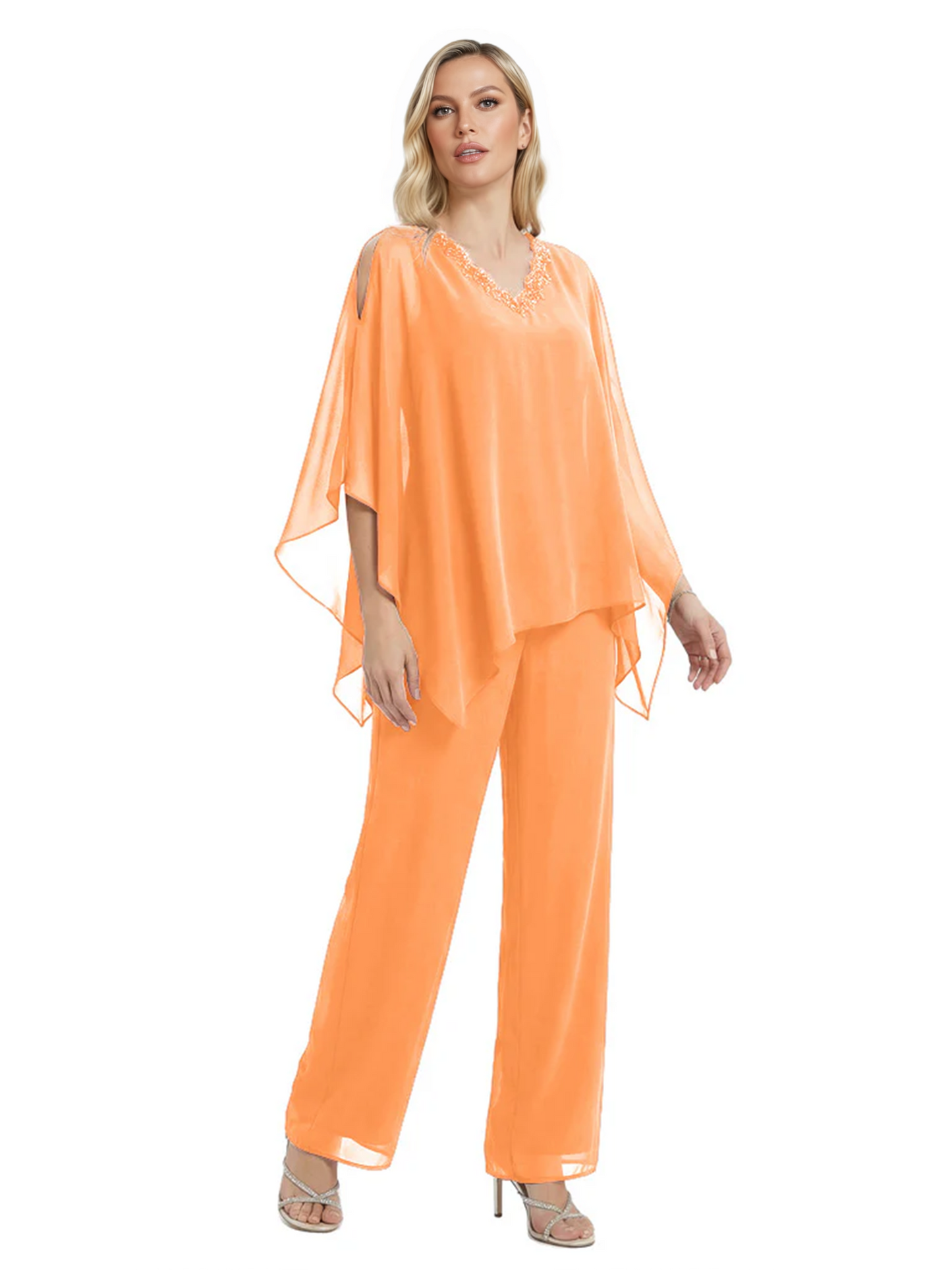 V-Neck Chiffon Mother of the Brides Dresses Plus Size Jacket Suits Wedding