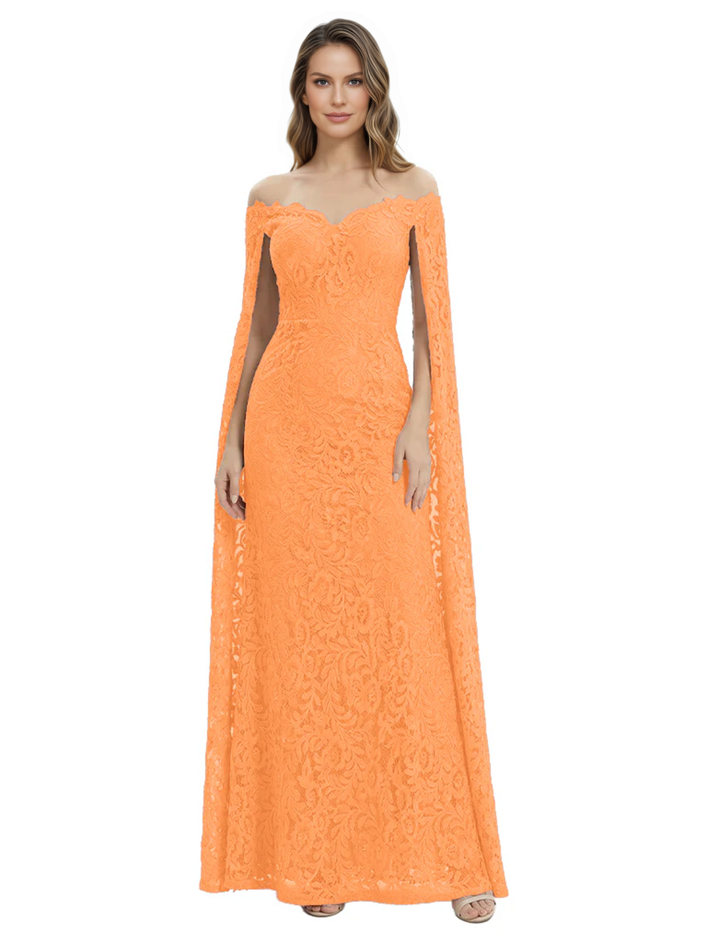 Elegant Mother of the Groom Gown Floral Lace Embroidered Formal Dress with Cape