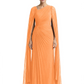 Elegant Asymmetric Neck Long A-Line Chiffon Mother of the Brides Dresses Mom Outfit with Cape