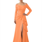 Elegant Mother of the Groom Dress Cascading Ruffle Satin Gown with High Slit Long Sleeves