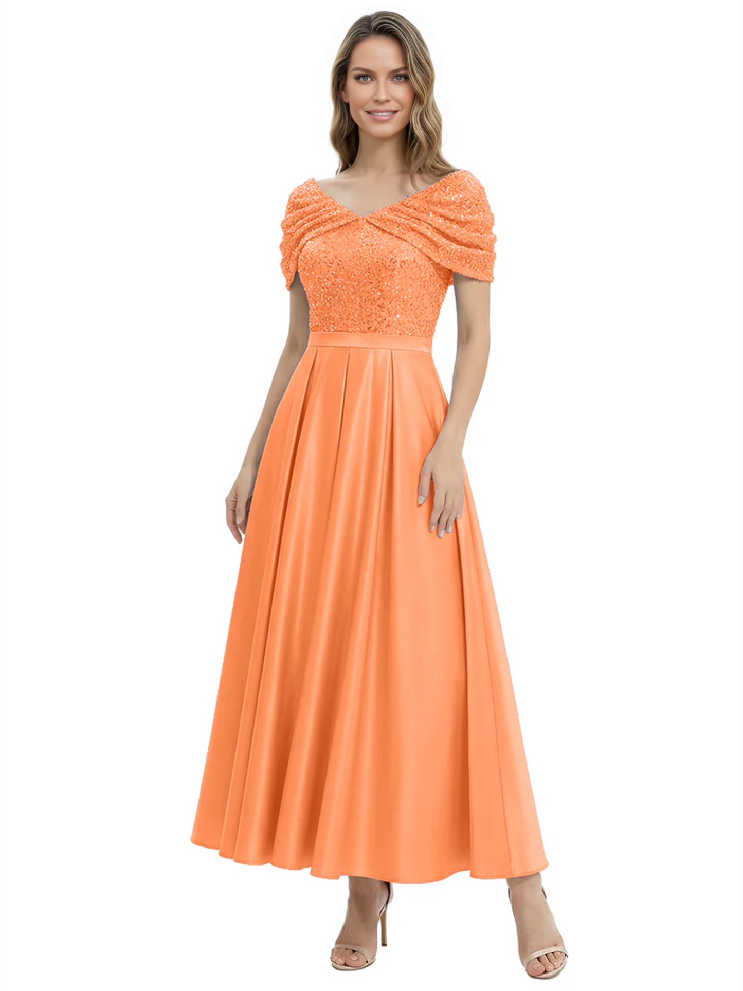 Luxury Formal Dress Sparkling Sequin Top Mother of Bride Dress Silk Satin A-Line Gowns