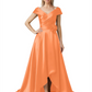 Off Shoulder Mother of the Bride Dress High-Low Satin Gown with Portrait Neckline