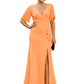 Elegant Evening Gown Trending V-Neck & Ruffle Detail Mother of Bride Outfits Slit