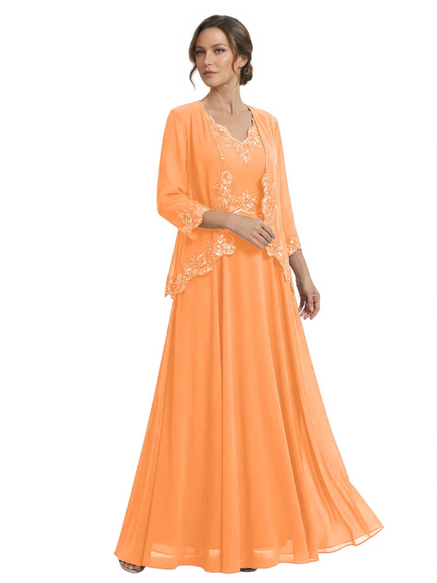 Plus Size A-line Chiffon 3/4 Sleeves Mother of the Brides Dresses Long Jacket Dress