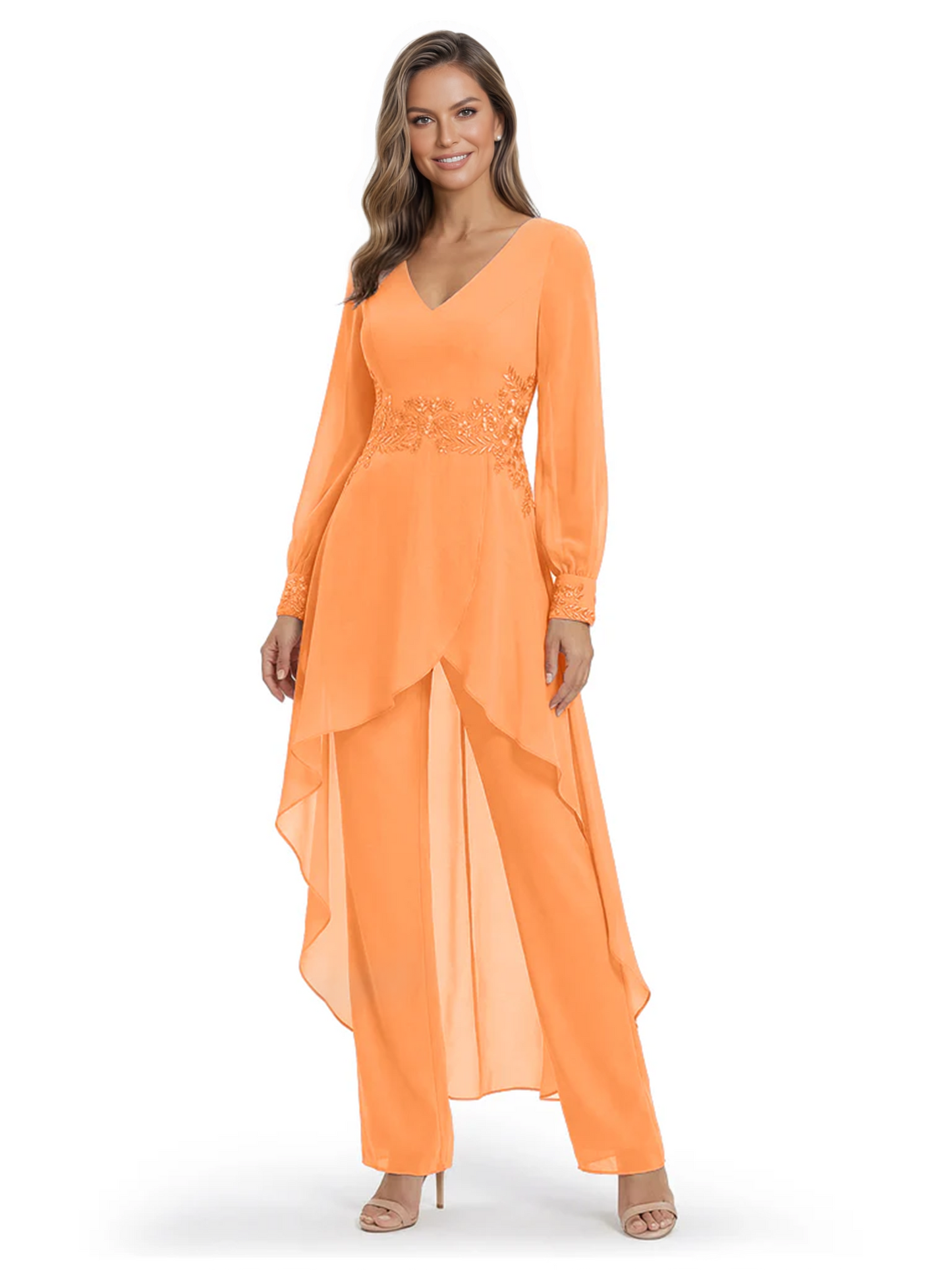 Luxury Black Formal Trousers Set High-Low Chiffon Top with Sparkling Beaded Detail