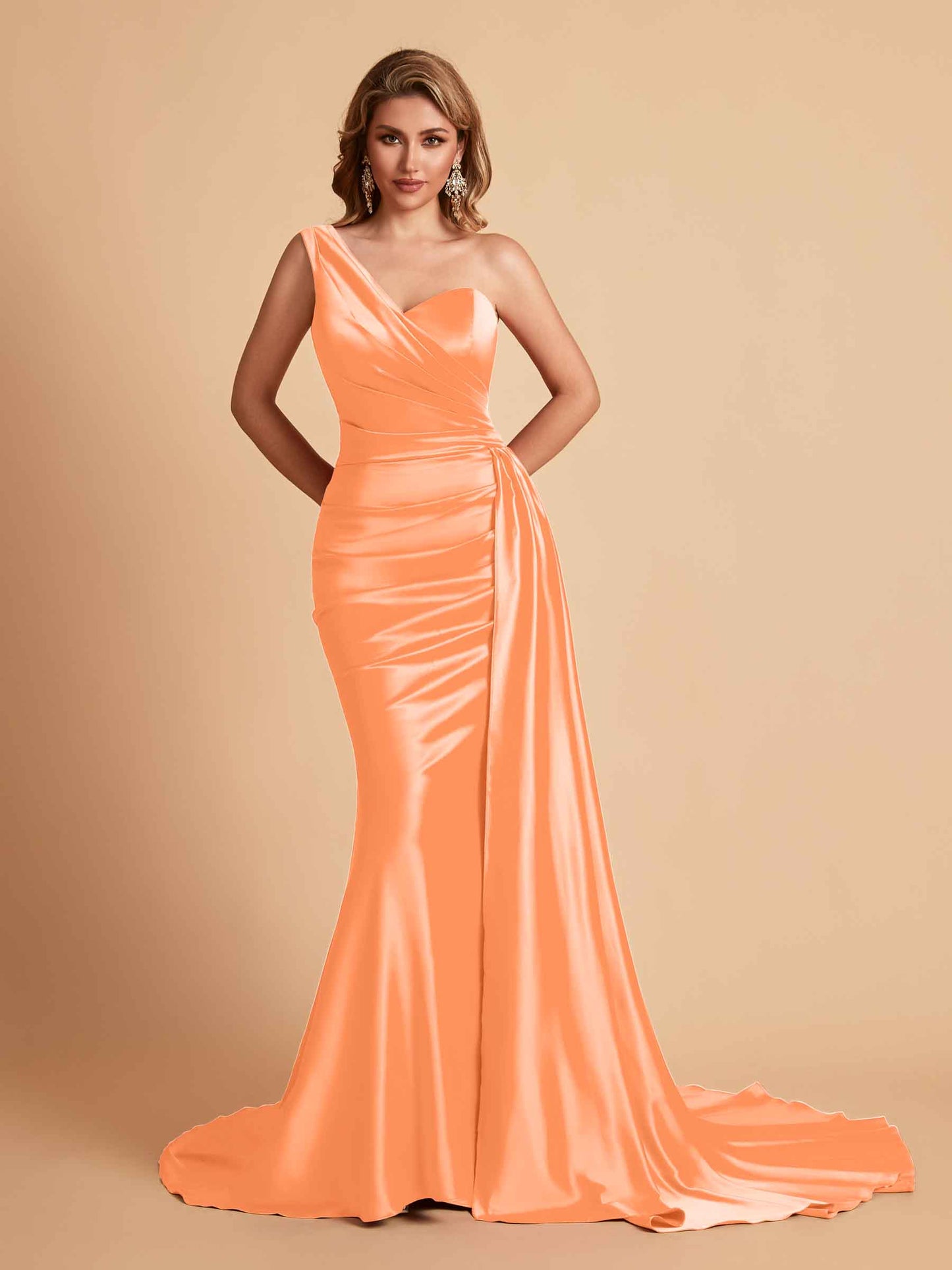 Sexy Satin Mermaid One Shoulder Maxi Long Bridesmaid Dresses Online