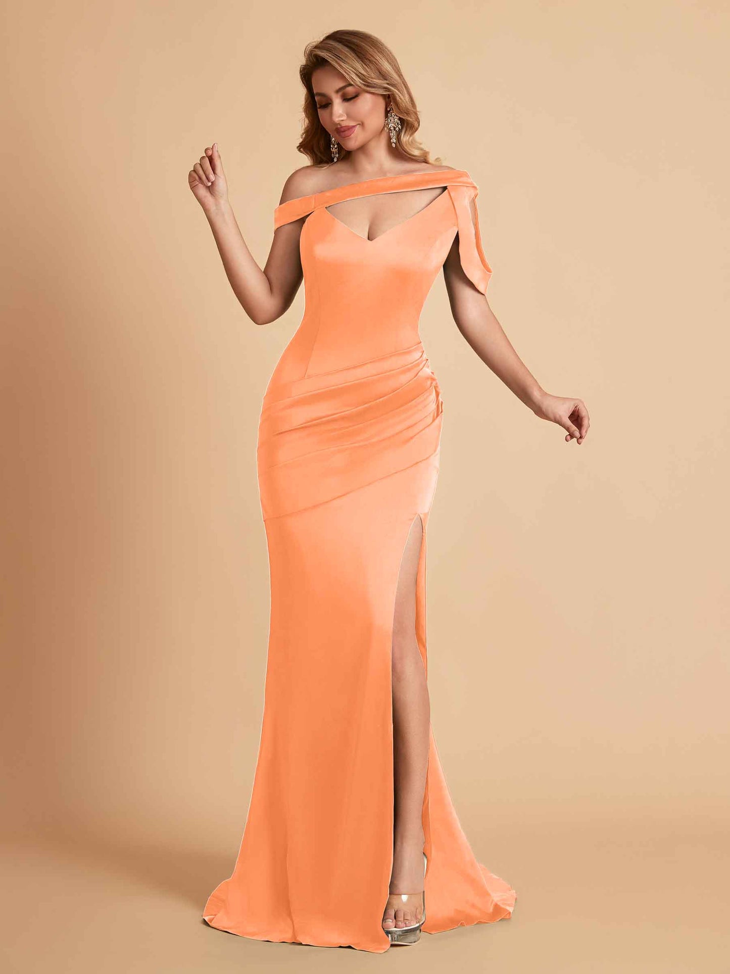 Sexy Soft Satin Unique V-Neck Side Slit Floor-Length Mermaid Bridesmaid Dresses Online