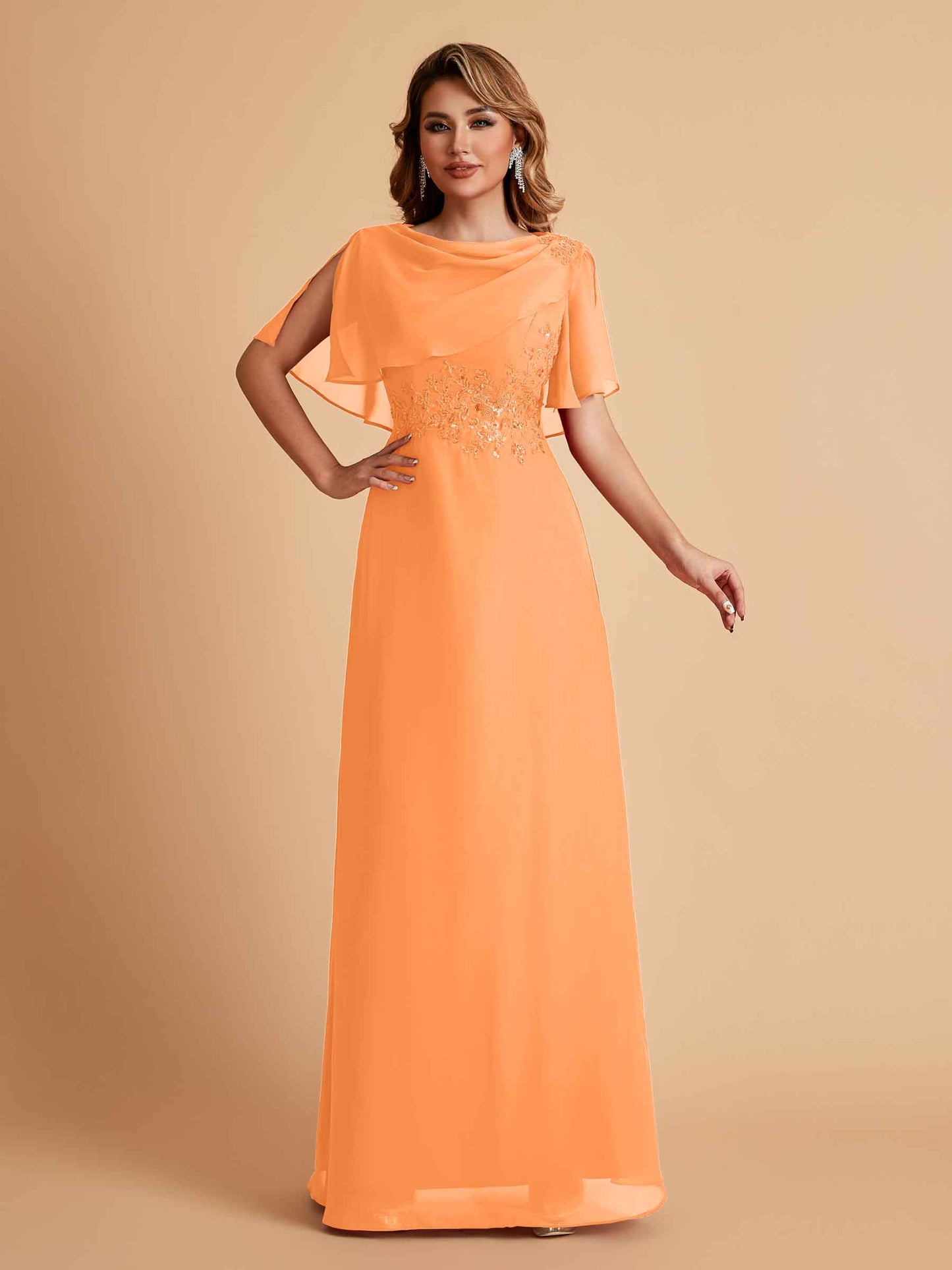 Elegant A-Line Chiffon Half Sleeves Jewel Mother of the Brides Dresses Online