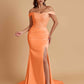 Elegant Soft Satin Mermaid Off Shoulder Side Slit Floor-Length Mermaid Bridesmaid Dresses