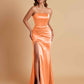 Elegant Soft Satin Strapless Split Side Mermaid Bridesmaid Dresses
