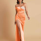 Sexy Soft Satin Mermaid One Shoulder Side Slit Floor-Length Mermaid Bridesmaid Dresses