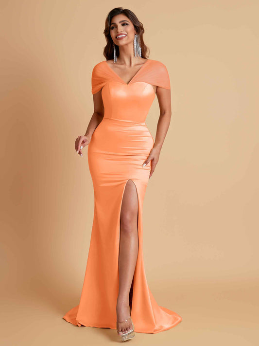 Sexy Soft Satin Mermaid V-neck Floor-Length Mermaid Bridesmaid Dresses