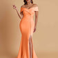 Elegant Soft Satin Mermaid Off Shoulder Side Slit Floor-Length Bridesmaid Dresses