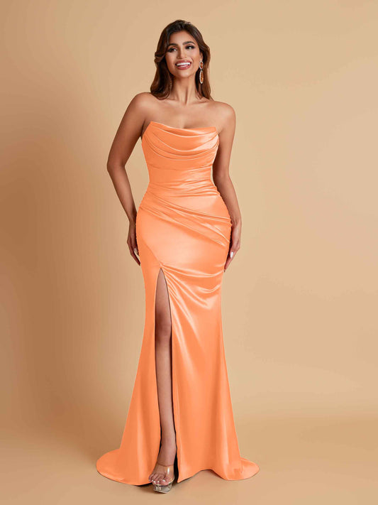 Sexy Soft Satin Mermaid Side Slit Floor-Length Mermaid Bridesmaid Dresses