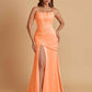 Sexy Soft Satin Mermaid Spaghetti Straps Side Slit Floor-Length Bridesmaid Dresses