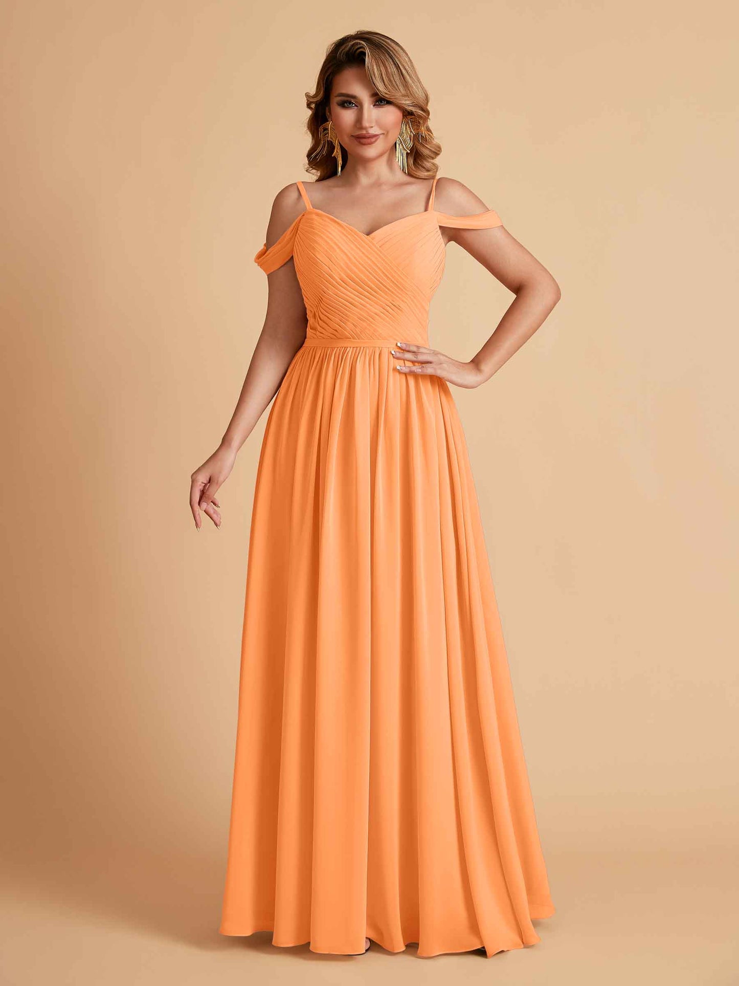 Elegant A-line Chiffon Off The Shoulder V-Neck Bridesmaid Dresses Online