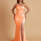 Sexy Soft Satin Mermaid One Shoulder Side Slit Beading Floor-Length Bridesmaid Dresses Online