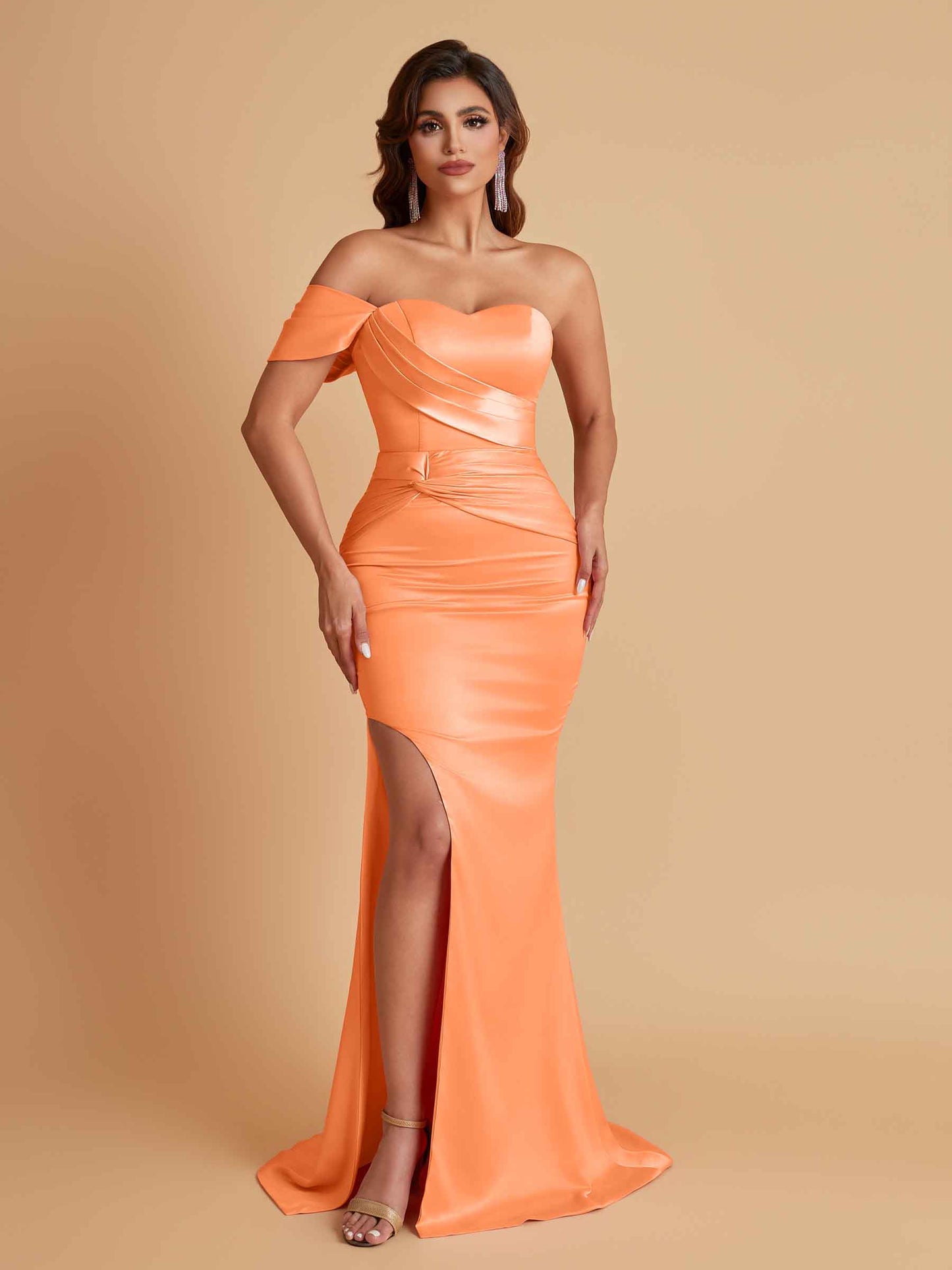 Sexy Soft Satin Mermaid One Shoulder Floor-Length Mermaid Bridesmaid Dresses