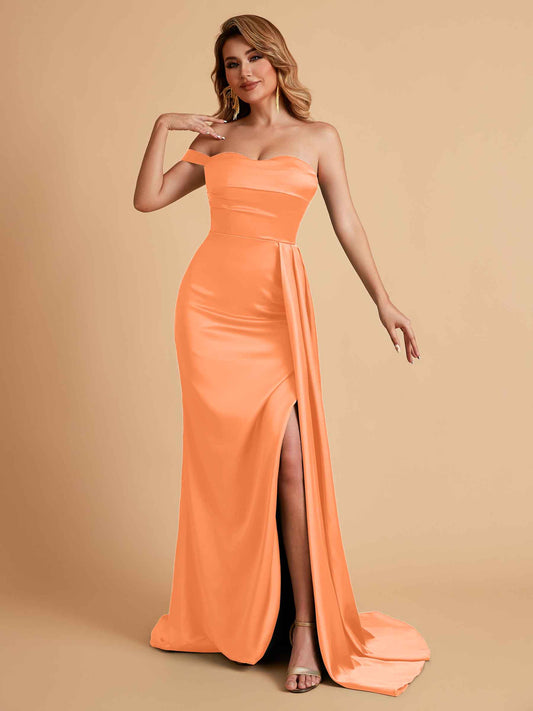 Sexy One-Shoulder Sweetheart With Train With High Split Floor-Length Bridesmaid Dresses