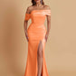 Elegant Soft Satin Mermaid Off Shoulder Asymmetrical Side Slit Floor-Length Bridesmaid Dresses