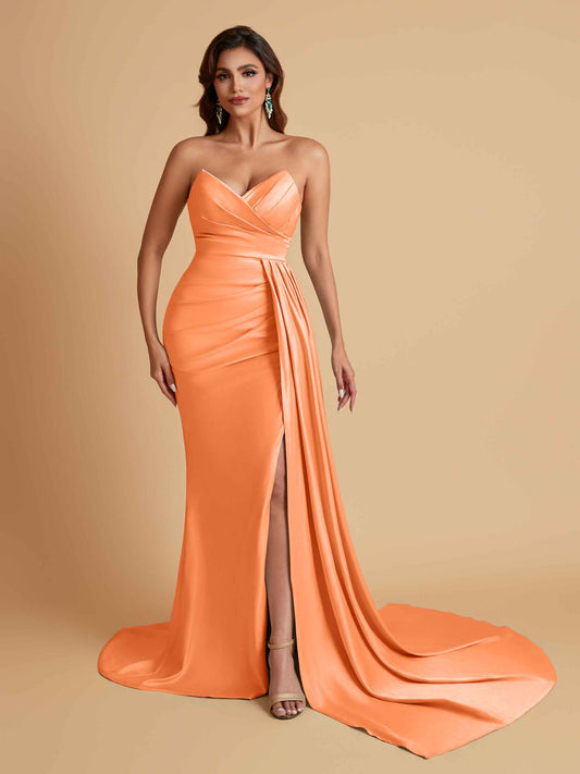Sexy Soft Satin Mermaid V-neck Floor-Length Mermaid Bridesmaid Dresses