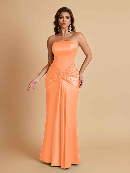 Sexy Soft Satin Mermaid Strapless Floor-Length Mermaid Bridesmaid Dresses
