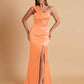 Elegant Soft Satin One Shoulder Strapless Side-Slit Mermaid Bridesmaid Dresses