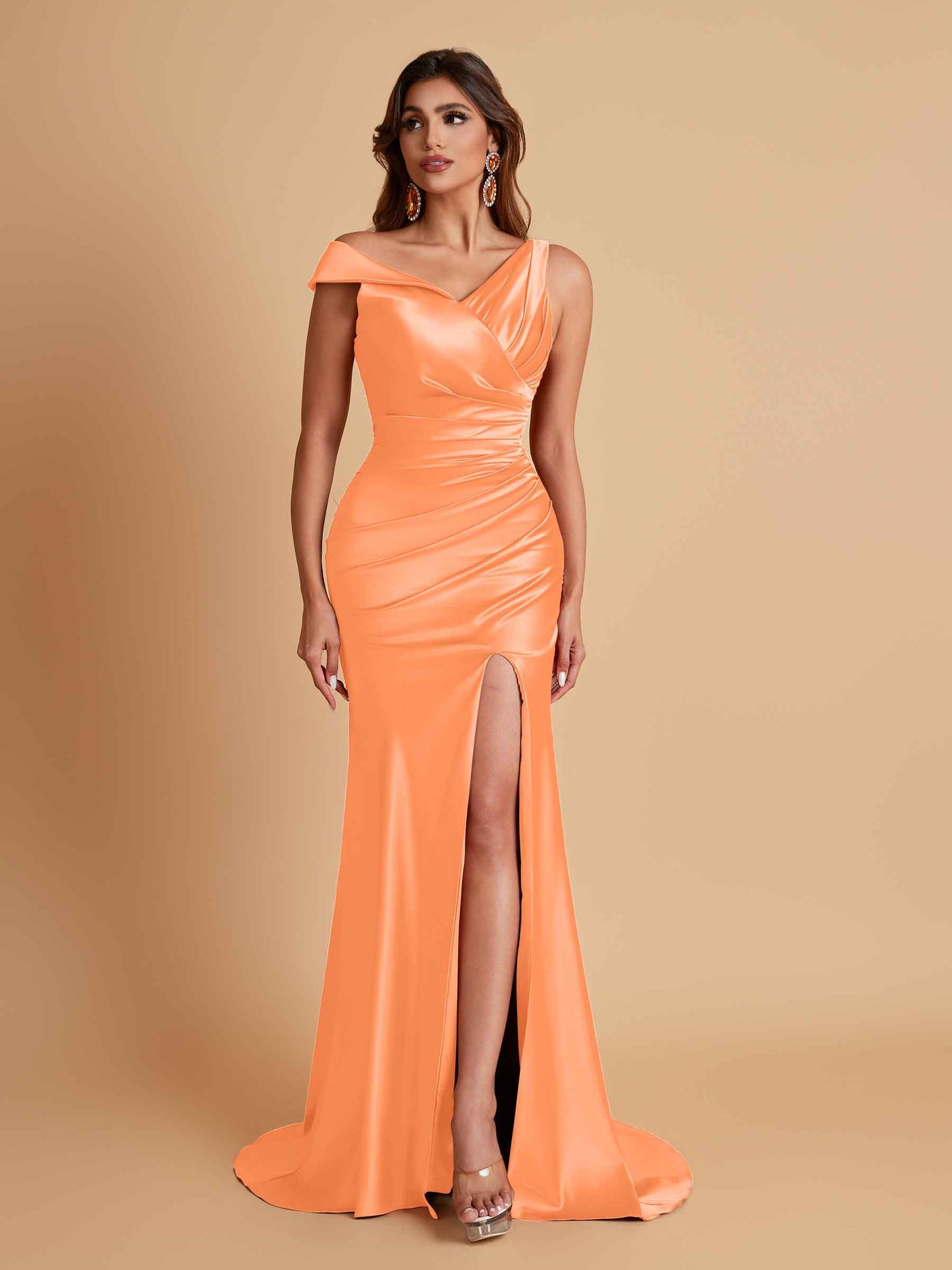 Sexy Soft Satin Mermaid V-neck Floor-Length Mermaid Bridesmaid Dresses