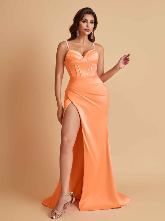 Simple Soft Satin Mermaid V-neck Floor-Length Mermaid Bridesmaid Dresses