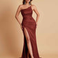 Gorgeous One Shoulder Bow Knot Soft Satin Side Slit Floor-Length Mermaid Bridesmaid Dresses